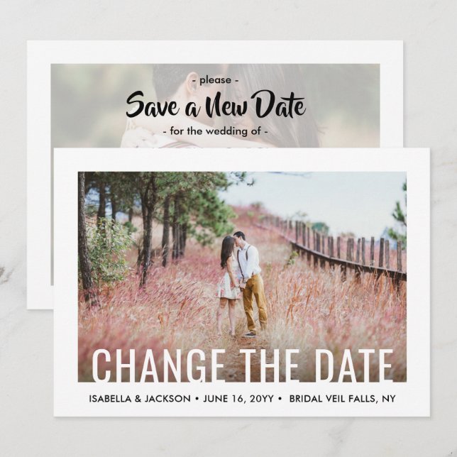 2 Photo Modern Minimalist Wedding Postponement Save The Date (Front/Back)
