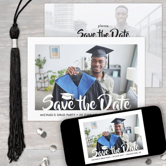 2 Photo Modern Script Graduation Save the Date Invitation (Creator Uploaded)