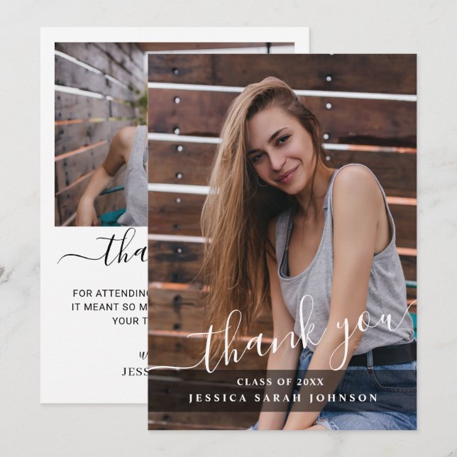 2 Photo Modern Simple Minimalist Graduation   Thank You Card (Front/Back)