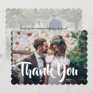 2 Photo Modern Wedding Simple Script Calligraphy Thank You Card