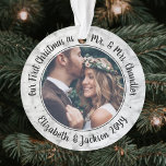 2 Photo Mr & Mrs 1st Christmas Elegant Faux Marble Ornament<br><div class="desc">Celebrate a joyful 1st holiday as a married couple with a custom 2 photo "Our First Christmas as Mr. & Mrs." round acrylic ornament. All text and images on this template are simple to personalise and can be different or the same on front and back. (IMAGE & TEXT DESIGN TIPS:...</div>