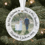 2 Photo Mr & Mrs 1st Christmas Elegant Faux Marble Ornament<br><div class="desc">Celebrate a joyful 1st holiday as a married couple with a custom 2 photo "Our First Christmas as Mr. & Mrs." round acrylic ornament. All text and images on this template are simple to personalise and can be different or the same on front and back. (IMAGE & TEXT DESIGN TIPS:...</div>