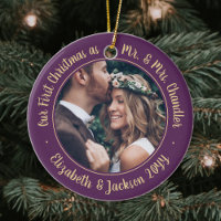 2 Photo Mr & Mrs 1st Christmas Script Plum Purple