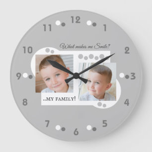 2 photo my family grey large clock