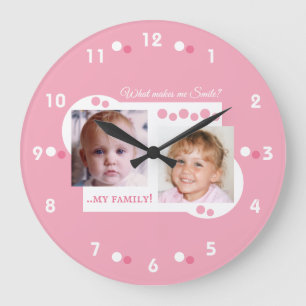 2 photo my family pink large clock