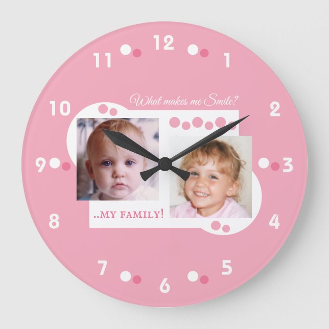 2 photo my family pink large clock (Front)