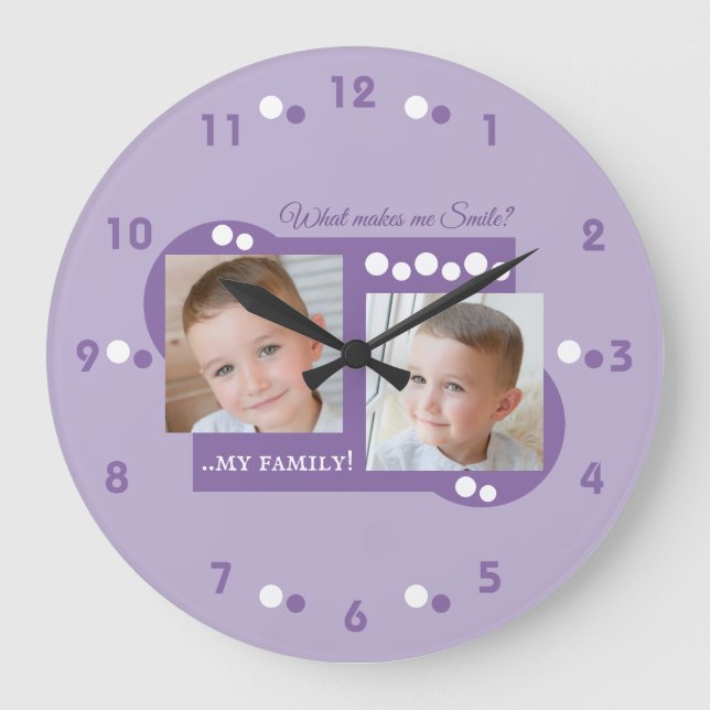 2 photo my family purple large clock (Front)