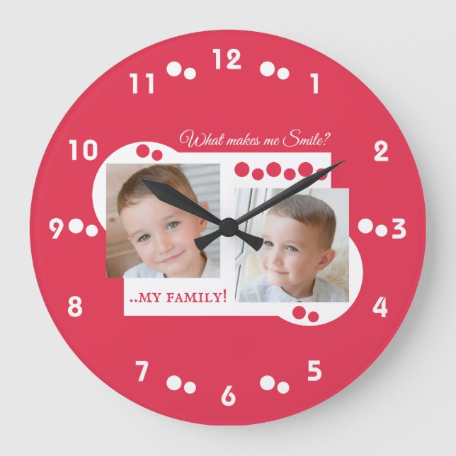 2 photo my family red large clock (Front)