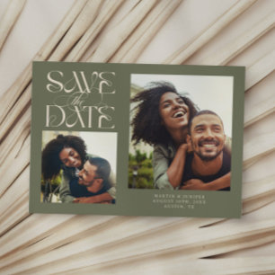 2 Photo Mystical Modern Typography Sage Green Save The Date