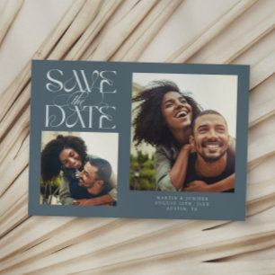 2 Photo Mystical Modern Typography Slate Blue Save The Date
