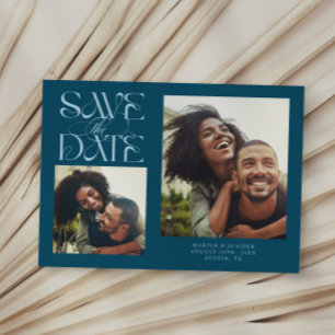 2 Photo Mystical Modern Typography Teal Save The Date