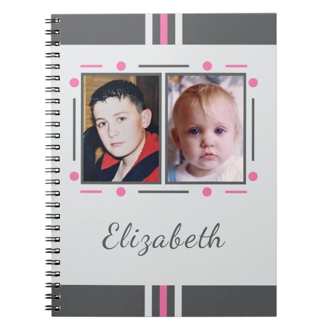 2 photo name text pink grey notebook (Front)