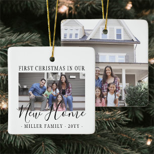 2 Photo New Home First Christmas Black and White Ceramic Ornament