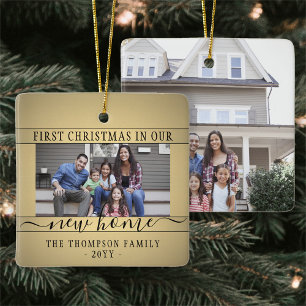 2 Photo New Home First Christmas Faux Gold & Black Ceramic Ornament