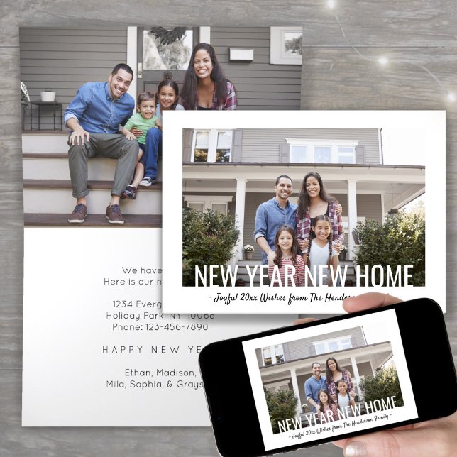 2 Photo New Year New Home Modern Minimalist Moving Holiday Card (Creator Uploaded)
