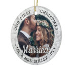 2 Photo Newlyweds 1st Xmas Married Faux Marble