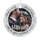 2 Photo Newlyweds 1st Xmas Married Faux Marble