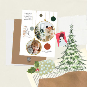 2 Photo Ornamental Merry Christmas Greeting  Holiday Card