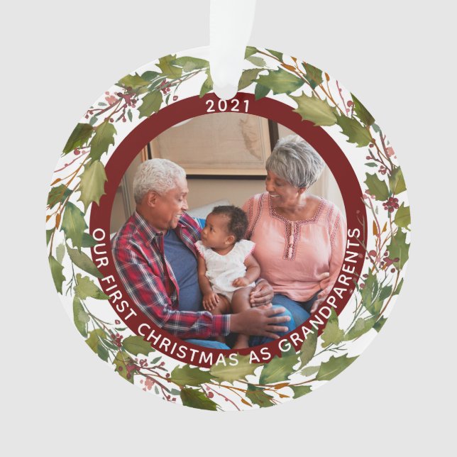 2-Photo Our 1st Christmas as Grandparents Wreath Ornament (Front)