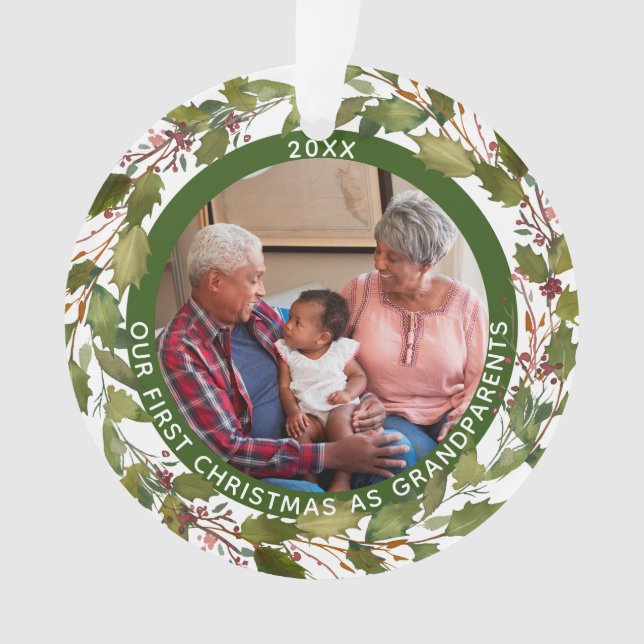 2-Photo Our 1st Christmas as Grandparents Wreath Ornament (Front)