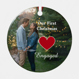 2 Photo Our First Christmas Engaged Heart /custom Metal Tree Decoration