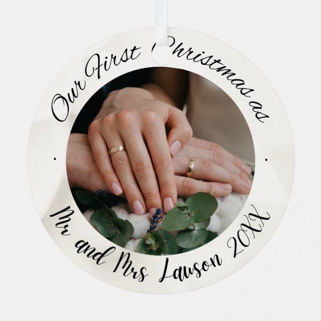 2 Photo Our First Christmas Married Faux Ornament (Back)