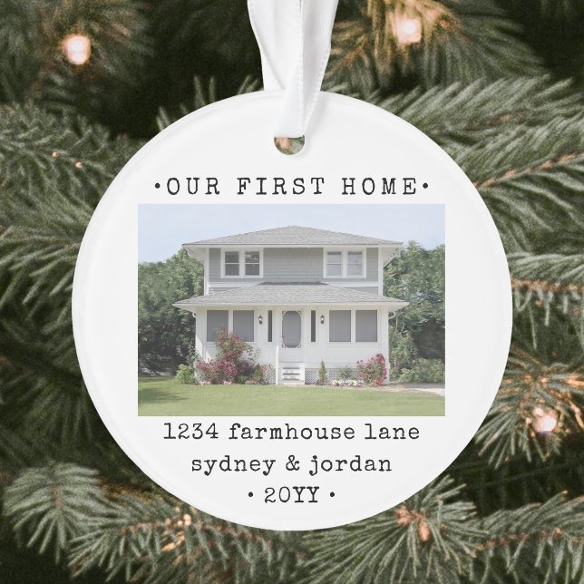 2 Photo Our First Home Modern Minimal Housewarming Ornament (Creator Uploaded)
