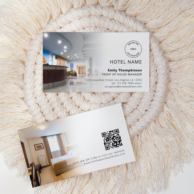 2 Photo Overlay Logo QR Code Hotel Guest House Business Card (Creator Uploaded)