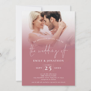 2 Photo Overlay Script QR Code Rose Gold Wedding  Invitation