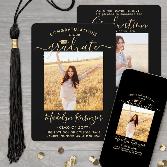 2 Photo Parents Congrats Black and Gold Graduation Announcement (Creator Uploaded)