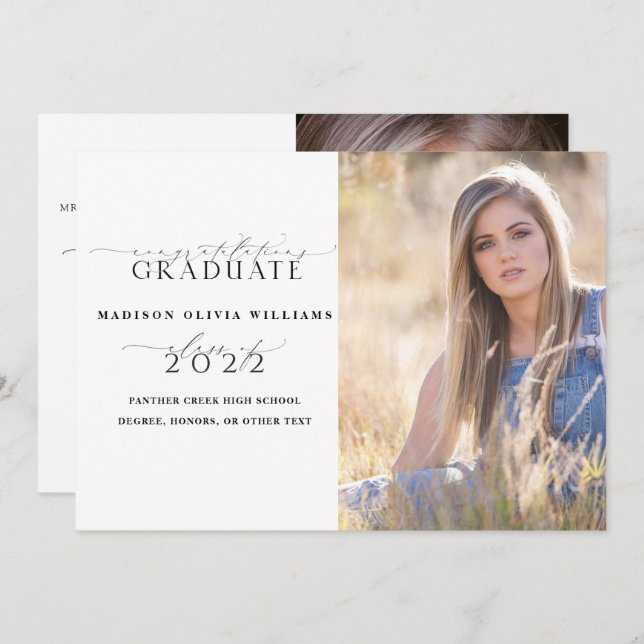 2 Photo Parents Congrats Simple Script Graduation Invitation (Front/Back)