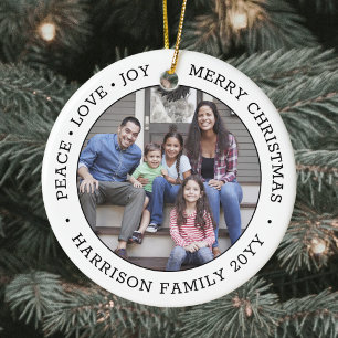 2 Photo Peace Love Joy Merry Christmas Black White Ceramic Tree Decoration