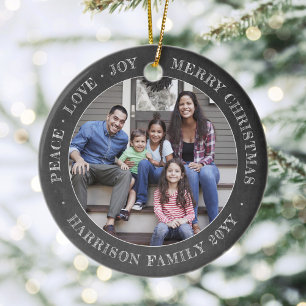 2 Photo Peace Love Joy Merry Xmas Faux Chalkboard Ceramic Tree Decoration