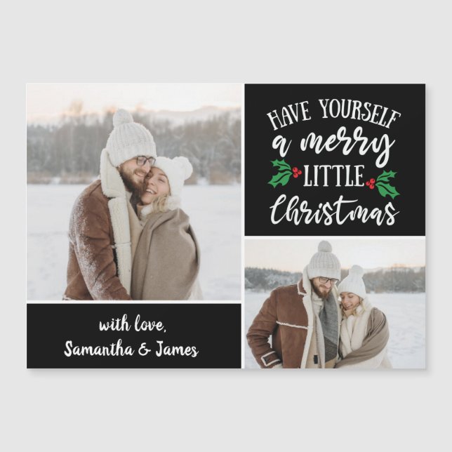 2 Photo Personalised Merry Christmas Magnetic Card (Front)