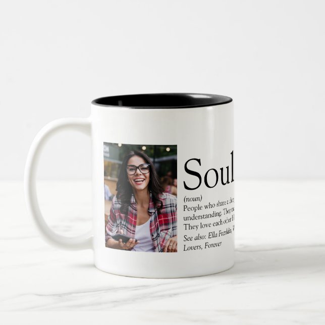 2 Photo Personalised Soulmates Definition Two-Tone Coffee Mug (Left)