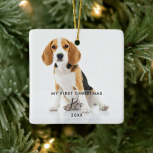 2 Photo Pet Dog Cat My First Christmas Ceramic Ornament
