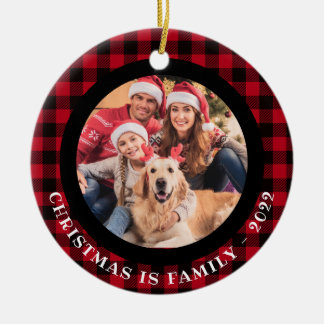 2 photo Pet & Family Photos Buffalo Plaid Ceramic Tree Decoration