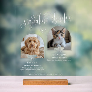 2 Photo Pet Wedding Signature Drinks Acrylic Sign
