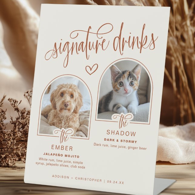 2 Photo Pet Wedding Signature Drinks Pedestal Sign (Shown on an 8" x 10" pedestal sign)