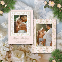 2 Photo Pink Floral Cottage Core Christmas Holiday