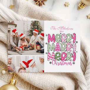 2 Photo Pink Green Merry Christmas Holiday