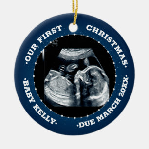 2 photo Pregnancy Announcement  expecting parents Ceramic Tree Decoration