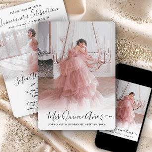 2 Photo Quinceanera Elegant Script 15th Birthday Invitation