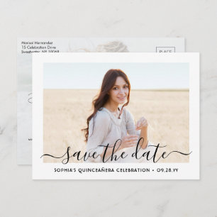 2 Photo Quinceanera Elegant Script Save the Date Announcement Postcard