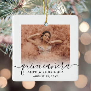 2 Photo Quinceañera Keepsake 15th Birthday Modern Ceramic Ornament