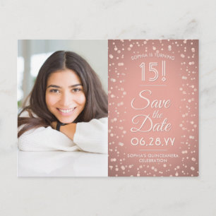 2 Photo Quinceanera Pink Rose Gold Save the Date Invitation Postcard