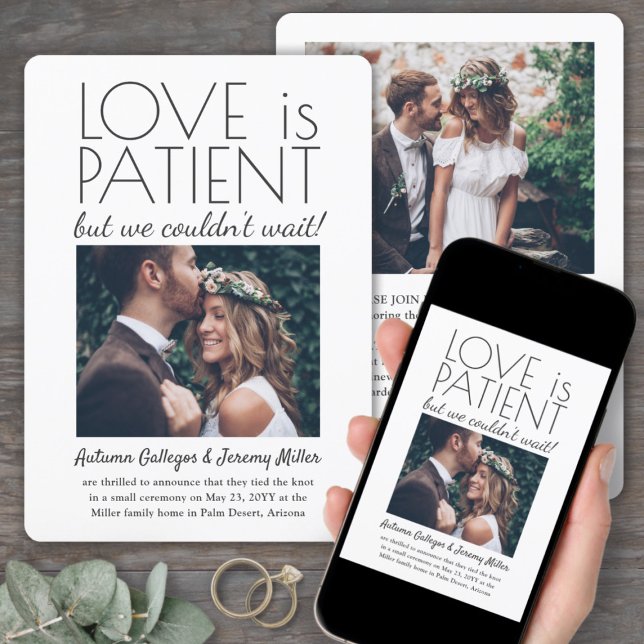 2 Photo Reception Only Love is Patient Wedding Invitation (Creator Uploaded)