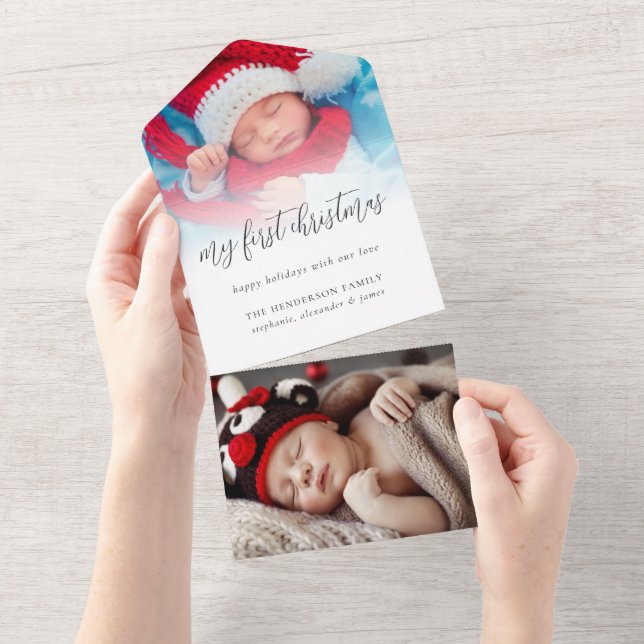 2 photo Recipient Address Baby 1st Christmas card  (Tearaway)