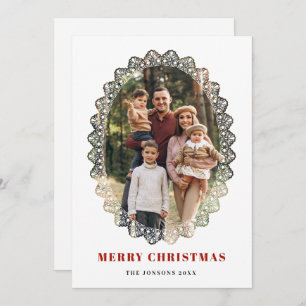2 Photo Retro Christmas Elegant Vintage Lace Frame Holiday Card
