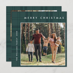 2 Photo Retro Christmas Plaid Greeting Holiday Card